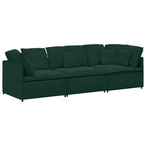 vidaXL Divano Modulare con Cuscini in Velluto Verde Scuro