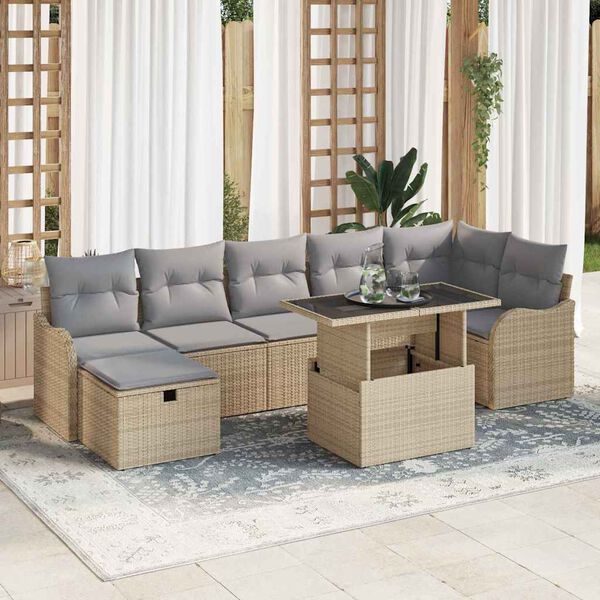 vidaXL Set Divano da Giardino con cuscino 8 pcs Beige Poly Rattan