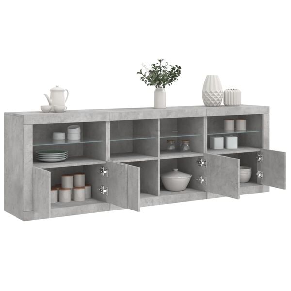 vidaXL Credenza con Luci LED Grigio Cemento 202x37x67 cm