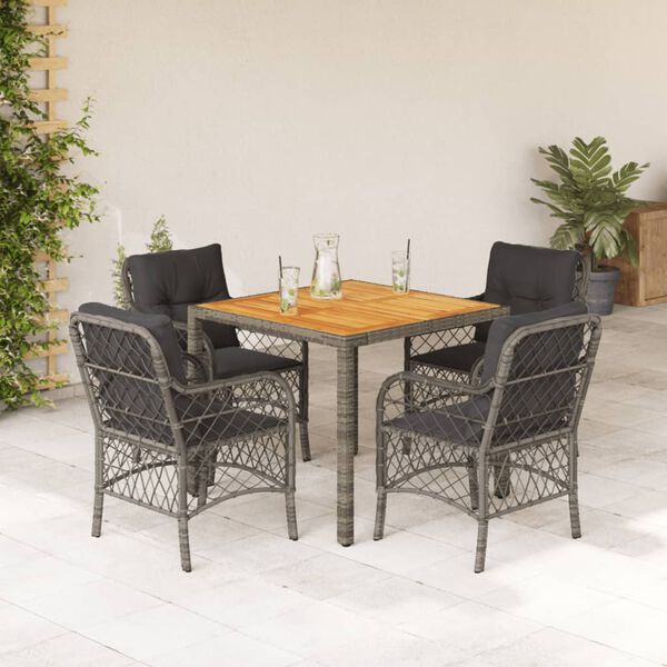 vidaXL Set da Pranzo da Giardino 5 pz con Cuscini in Polyrattan Grigio