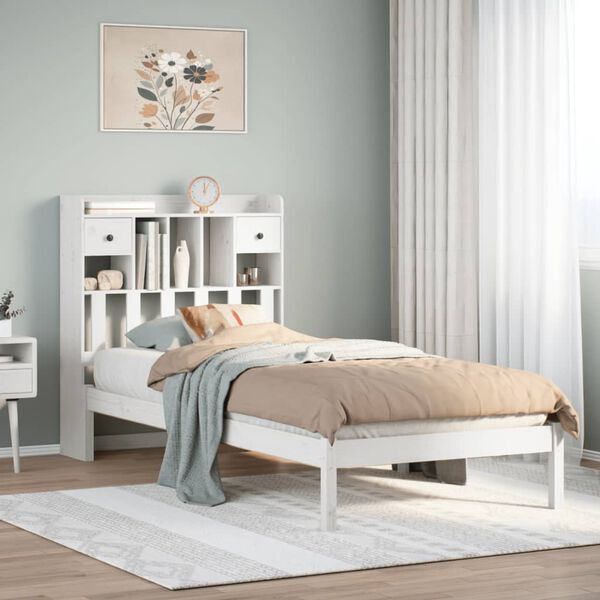 vidaXL Letto Libreria senza Materasso Bianco 90x190 cm Massello Pino