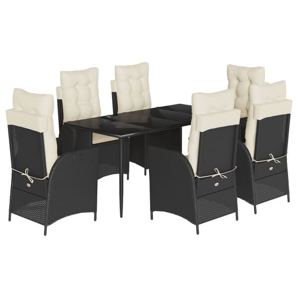vidaXL Set da Pranzo da Giardino 7 pz Nero con Cuscini in Polyrattan