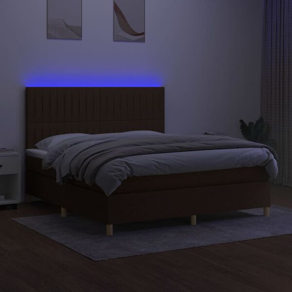 vidaXL Letto a Molle Materasso e LED MarroneScuro 180x200cm in Tessuto