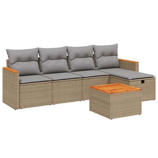 vidaXL Set Divano da Giardino 6 pz con Cuscini Beige Misto Polyrattan