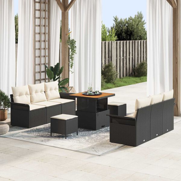 vidaXL Set Divano da Giardino 9 pcs Nero polyrattan
