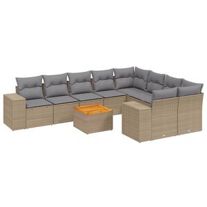 vidaXL Set Divano da Giardino 10 pz con Cuscini Beige in Polyrattan