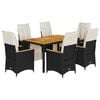vidaXL Set da Bistr&ograve; da Giardino 7 pz con Cuscini Nero in Polyrattan