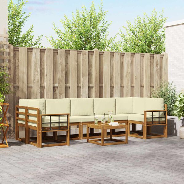 vidaXL Set di divani da esterno con cuscino 8 pcs Naturale e Crema
