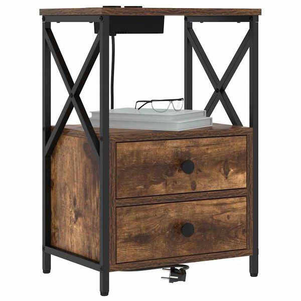 vidaXL Armadio da Notte con cassetto 2 pcs Rovere fum&eacute; 40 x 31 x 60 cm