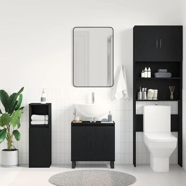vidaXL Armadio per Lavabo da Bagno Rovere Nero 58 x 33 x 60 cm