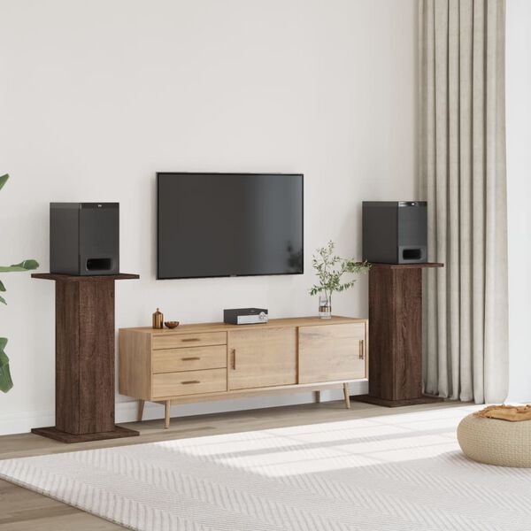 vidaXL Supporti Altoparlanti 2 pz Marrone 30x30x80cm Legno Multistrato