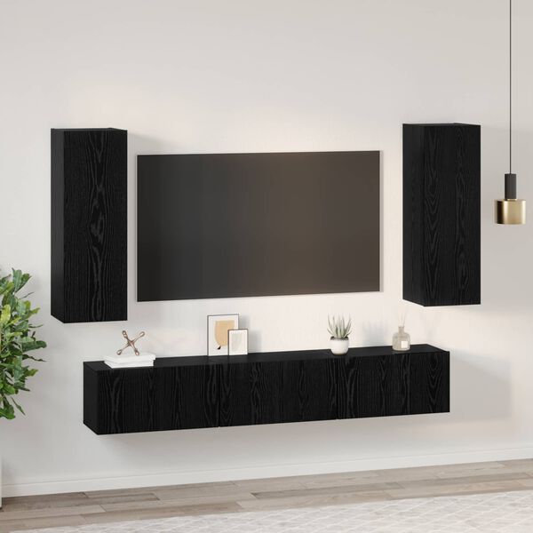 vidaXL Set mobile TV 5 pcs Rovere Nero Legno multistrato