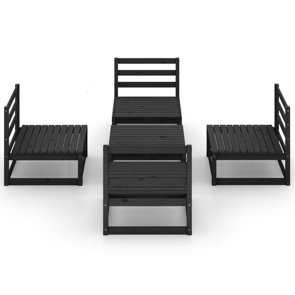 vidaXL Set Divani da Giardino 5 pz Nero in Legno Massello di Pino