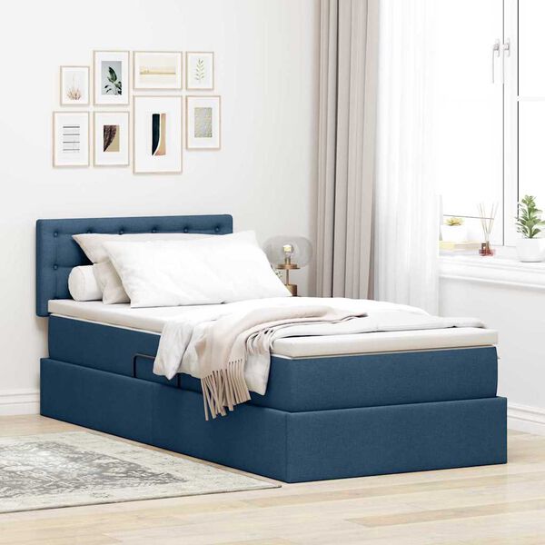 vidaXL Letto con contenitore e materasso con testiera Blu 100 x 200 cm
