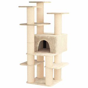 vidaXL Albero per gatti con pali per graffiare in sisal Crema 161 cm