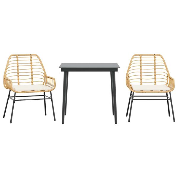 vidaXL Set da Pranzo da Giardino 3pz con Cuscini Polyrattan Vetro