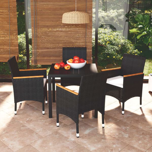 vidaXL Set da Pranzo per Giardino 5 pz con Cuscini Polyrattan Nero