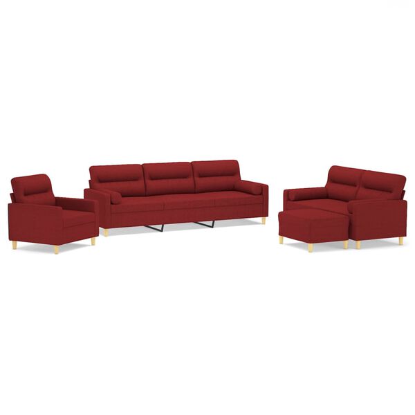 vidaXL Set di Divani 4 pz con Cuscini Decorativi Rosso vino Tessuto