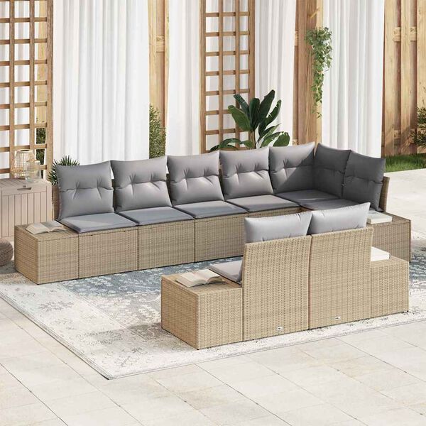 vidaXL Set Divano da Giardino 8 pcs Beige e grigio polyrattan