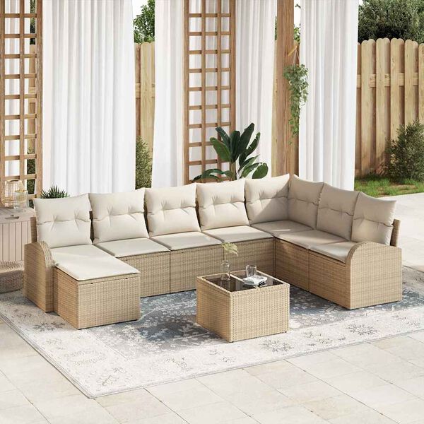 vidaXL Set di divani con cuscino 9 pcs Beige e Bianco polyrattan