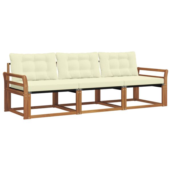 vidaXL Set di divani da esterno con cuscino 3 pcs Naturale e Crema