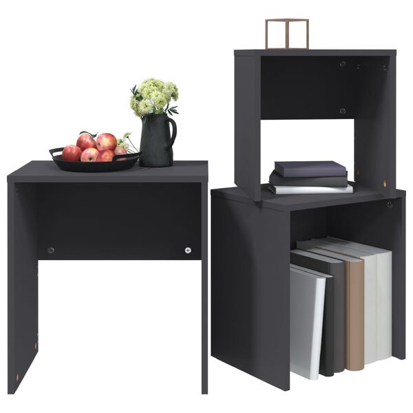 vidaXL Tavolini da Salotto Impilabili 3 pz Grigi in Truciolato