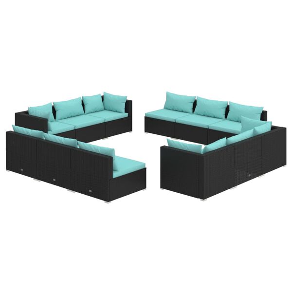 vidaXL Set Divani da Giardino 12 pz con Cuscini in Polyrattan Nero