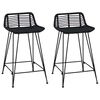 vidaXL Sgabello da bar 2 pz Nero 44 x 45 x 76 cm Rattan e acciaio
