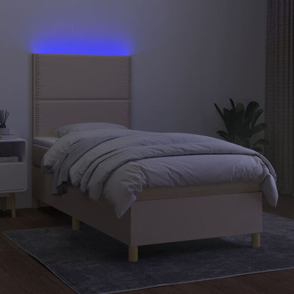 vidaXL Letto a Molle con Materasso e LED Crema 90x190 cm in Tessuto