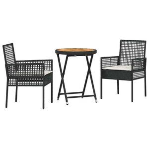 vidaXL Set Bistro da Giardino 3 pcs Nero Poly Rattan