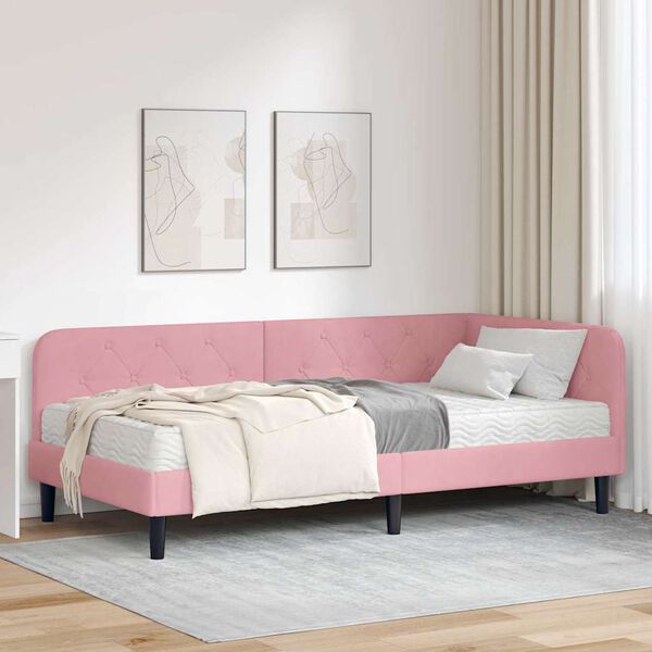 vidaXL Cornice del letto ad angolo Rosa 90 x 200 cm Velluto