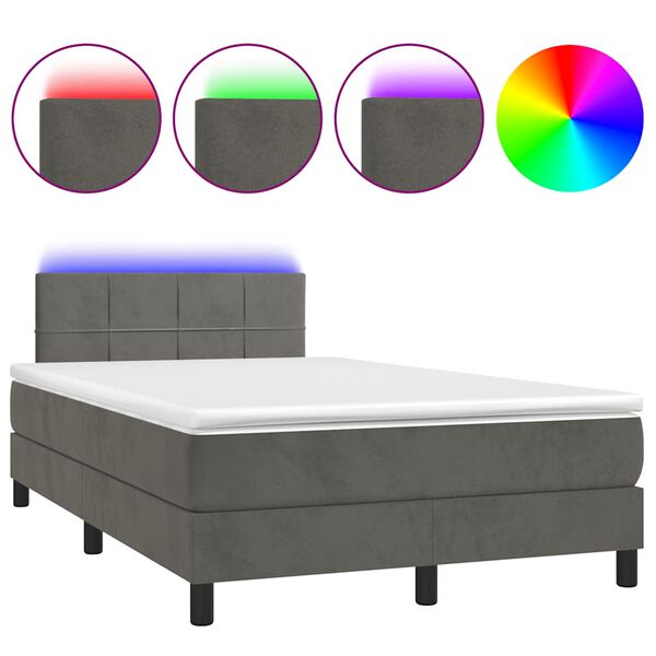 vidaXL Letto a Molle con Materasso e LED Grigio Scuro 120x190cm in Velluto