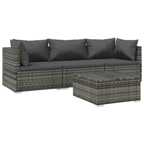 vidaXL Set Divani da Giardino 4 pz con Cuscini in Polyrattan Grigio