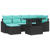 vidaXL Set di divani 7 pz Nero e Blu Poly Rattan