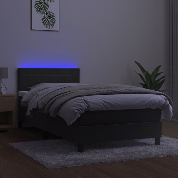 vidaXL Letto a Molle con Materasso e LED Grigio Scuro 100x200 cm