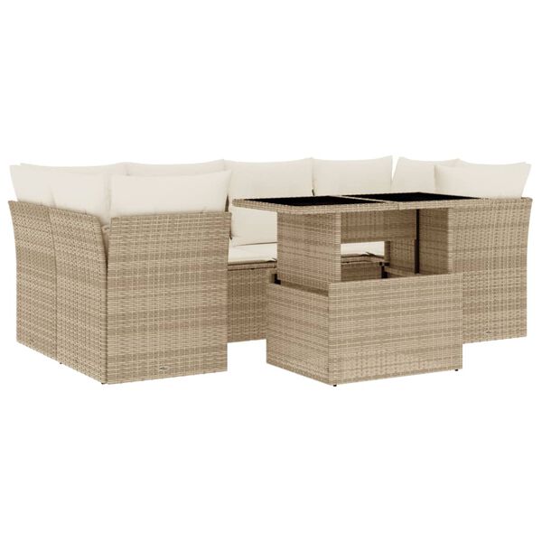 vidaXL Set Divani da Giardino 7 pz con Cuscini Beige in Polyrattan