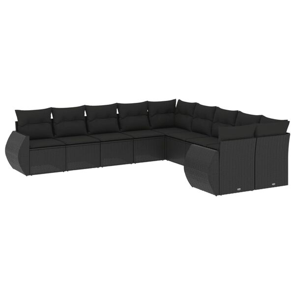 vidaXL Set Divani da Giardino 10pz con Cuscini in Polyrattan Nero