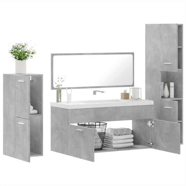 vidaXL Set Mobili da Bagno 4 pz Grigio Cemento in Legno Multistrato