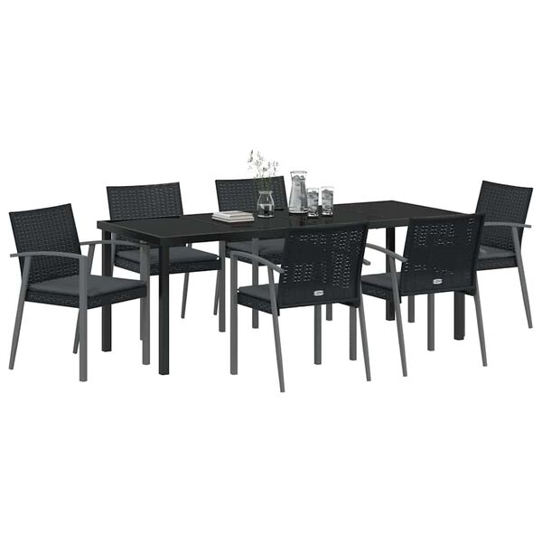 vidaXL Set da Pranzo per Giardino 7 pcs Nero e Grigio Rattan in PE