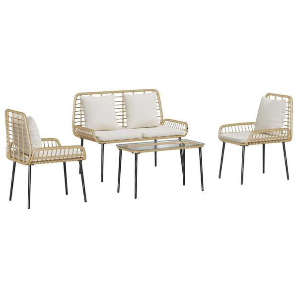 vidaXL Set di Mobili da Giardino 4 pcs Nero e Crema polyrattan