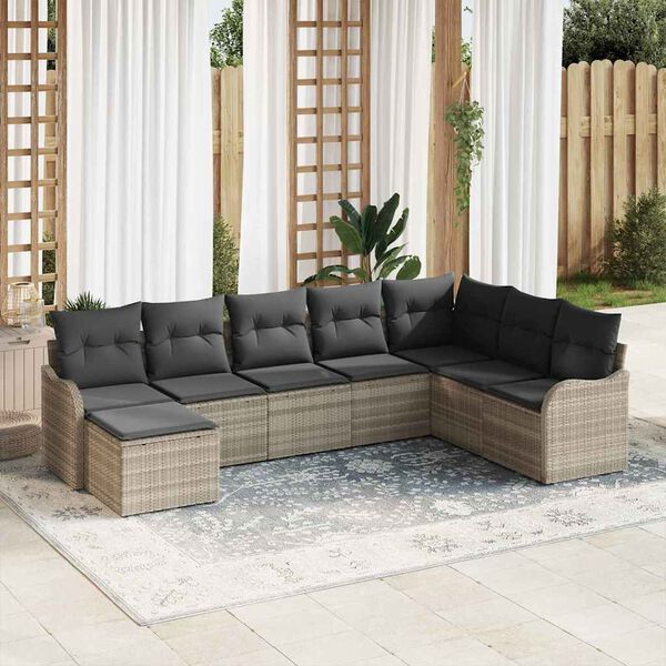 vidaXL Set Divano da Giardino 8 pcs Grigio chiaro Poly Rattan