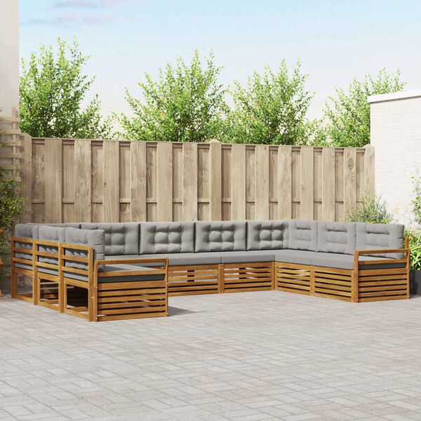 vidaXL Set divani con cuscino 9 pcs Grigio Naturale e Chiaro