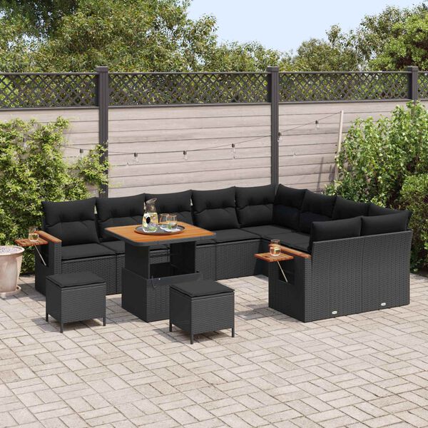 vidaXL Set Divano da Giardino con cuscino 13 pcs Nero polyrattan