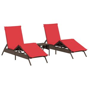 vidaXL Lettini Prendisole 2 pz con Tavolino Marrone in Polyrattan
