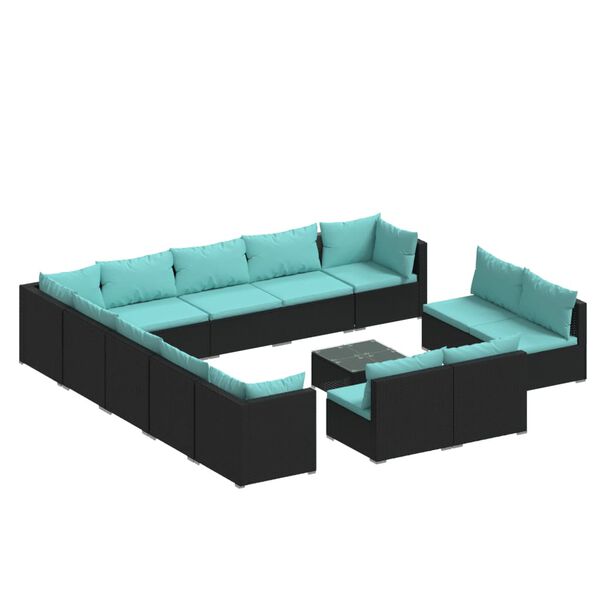 vidaXL Set Divani da Giardino 14 pz con Cuscini in Polyrattan Nero