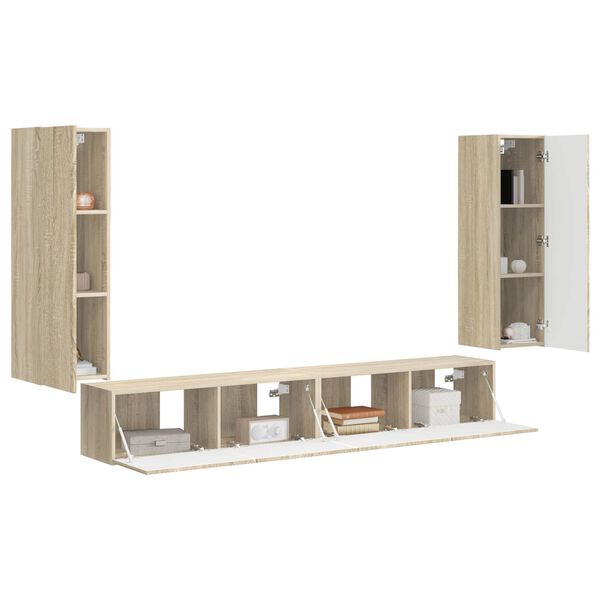 vidaXL Set di Mobiletto da TV a Parete 4 pcs Rovere Sonoma