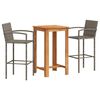vidaXL Set Bar da Giardino 3 pz Grigio in Legno Acacia e Polyrattan