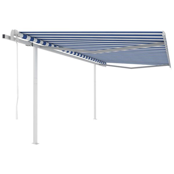 vidaXL Tenda da Sole Retrattile Automatica e Pali 4,5x3,5 m Blu Bianca