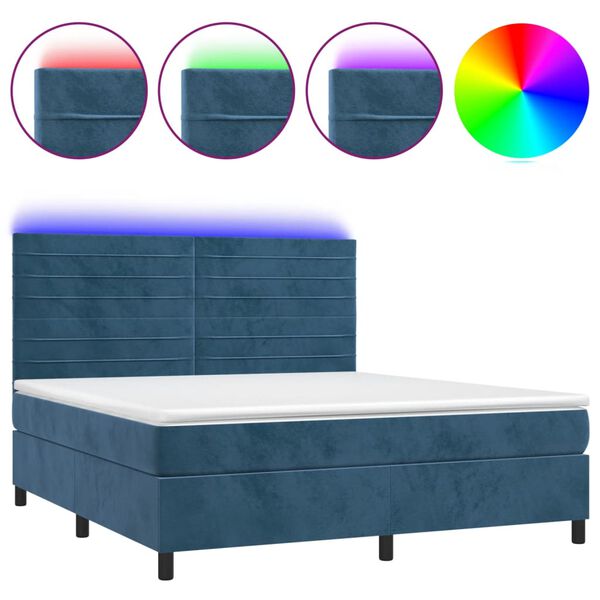 vidaXL Letto a Molle con Materasso e LED Blu Scuro 160x200 cm