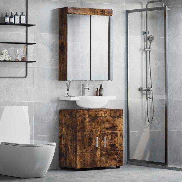 vidaXL Set di mobili per il bagno TULUM Rovere fum&eacute; Legno multistrato